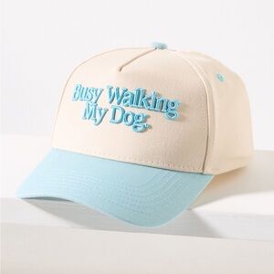 Anthropologie Cream and Blue Embroidered Cap